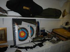 A large of crossbow and assorted items including arrows,