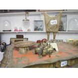 An Oriental bronze? stand and comport together with a 19th century spice stand,