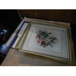 Portfolio of watercolours including flower paintings together with 2 framed watercolours