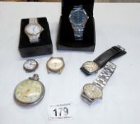 A quantity of watches including ingersoll pocket watch & silver pocket watch head etc.