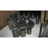 Collection of 15 pieces of antique pewter including tankards, measures,