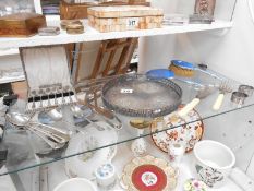 A quantity of silver plated items including enamel back mirror & brush etc.