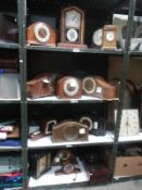 15 various mantel & wall clocks including wooden cases & Westminster chimes etc.