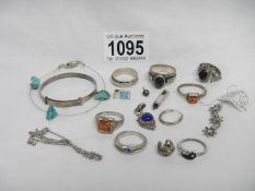 A mixed lot of silver rings and other white metal jewellery