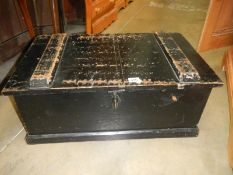 A black painted Victorian pine tool box