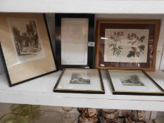 4 various engravings & framed plaster picture of a lady