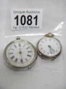 2 old ladies silver fob watches,