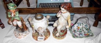 A quantity of Victorian pottery including early cherub a/f