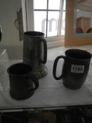 3 antique pewter mugs