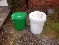 A white container with brewery making items & 1 other green container/bin etc.