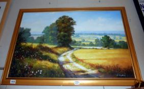 A large framed oil on canvas of Cottage Scene signed W Haslam