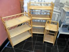 3 cane/wicker shelving units