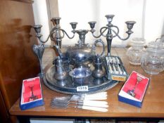 A quantity of silver plate including candelabra, teapot etc