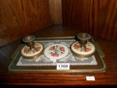 A pair of small candlesticks & a matching tray