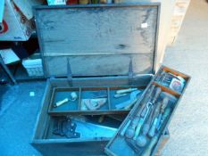 A large wooden tool box & contents