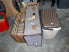 A picnic hamper, suitcase & coolbox