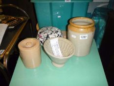 A quantity of jars including stoneware jelly mould