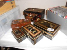 3 small metal money boxes and other boxes