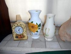 An Aynsley clock and 2 Aynsley vases