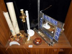 A quantity of miscellaneous including mirror & lamp base etc.