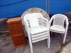 A garden table, 6 chairs & wooden cabinet