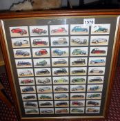 A set of framed John Player cigarette cards of Cars