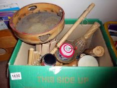 A box of percussion instruments