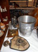 A quantity of mainly metal items including ice bucket