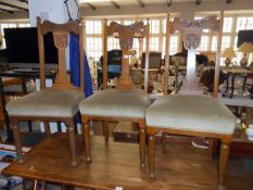 3 carved wooden upholstered chairs