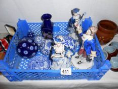 A box of blue and white china