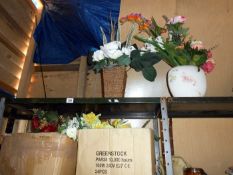 2 shelves of artificial flowers etc