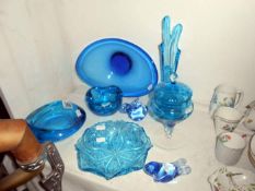 8 items of blue glassware including art bowl etc