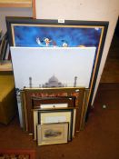 A collection of prints including Taj Mahal