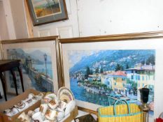 2 large framed and glazed Italian Lake scene prints