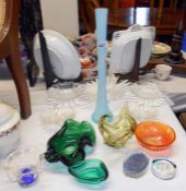 A collection of art glass including vases and bowls