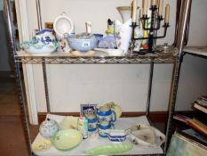 2 shelves of china and pottery
