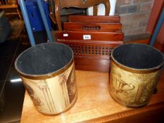 A magazine rack & 2 papier mache bins