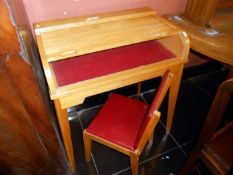 A child's tambour top desk & chair