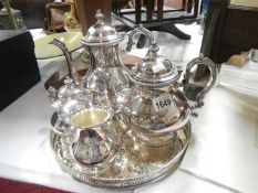 A 4 piece Viner's silver plated tea set on tray