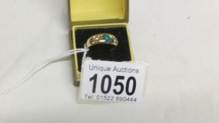 A Victorian turquoise and pearl 18ct gold ring, Brimingham 1889, in good condition, 4.