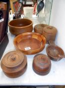 7 pieces of treen including string barrel
