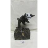A cold painted bronze panda on black marble base signed Milo