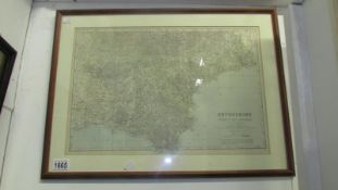 A framed and glazed map of Devonshire (south and east divisions) from ordnance survey by Edward
