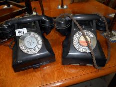 2 vintage black telephones (not converted for modern use)