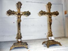 Pair of brass altar crucifixes