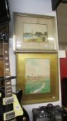 A framed and glazed watercolour River scene initialled E.