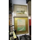 A framed and glazed watercolour River scene initialled E.