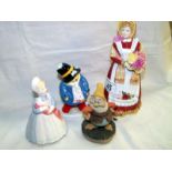 Royal Doulton 'Old Country Roses' and 'The rag doll' figures with Coalport Paddington bear and