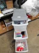 A 3 drawer storage unit with arts and crafts and stationary items