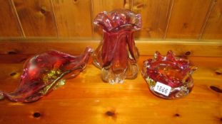 3 art glass vases / bowls